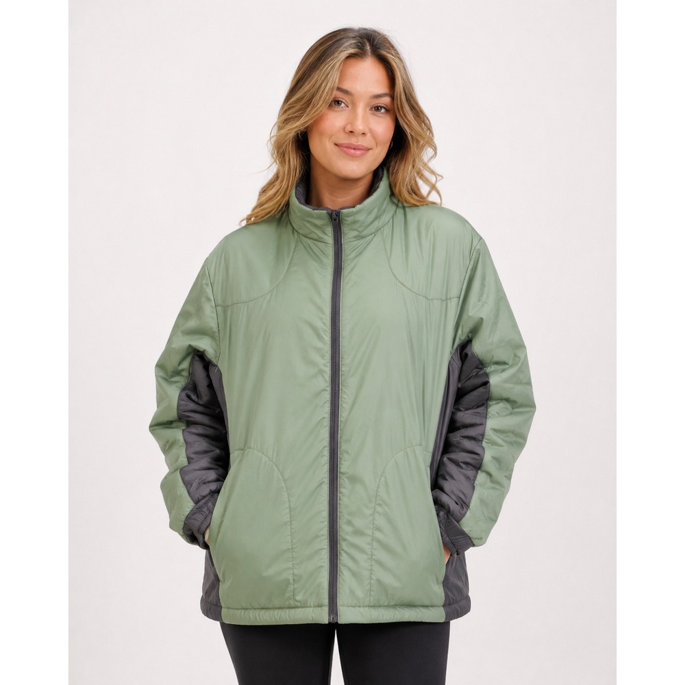 Tri-Mountain Women's XL Insulated Puffer Jacket Sage Green Gray Full Zip